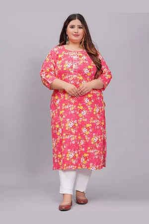 JC4U Plus Size Floral Printed Pure Cotton Kurta