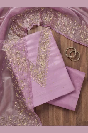 Koskii Floral Embroidered Stonework Tissue Unstitched Dress Material