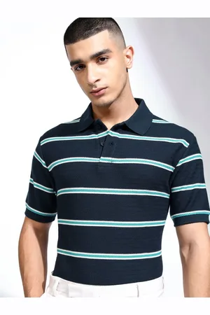 Highlander Men Striped Polo Collar Relaxed T-shirt