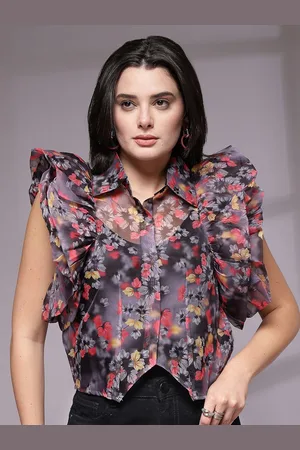 KASSUALLY Women Comfort Floral Sheer Printed Party Shirt