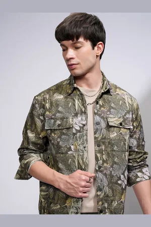 Highlander Men Quilted Printed Utility Pocket Relaxed Overshirt