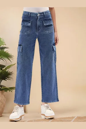 Mast & Harbour Women Cotton Straight Fit High-Rise Cargo Styles Cotton Jeans
