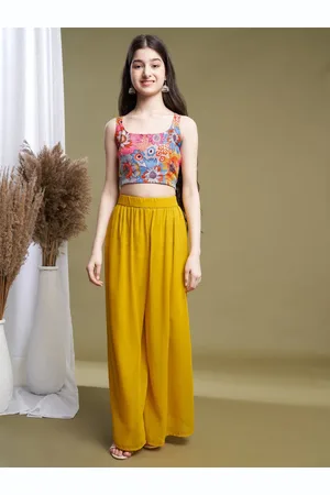 BAESD Girls Printed Sleeveless Top With Palazzo & Shrug