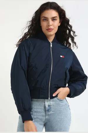 Tommy Hilfiger Women Stand Collar Solid Casual Bomber Jacket
