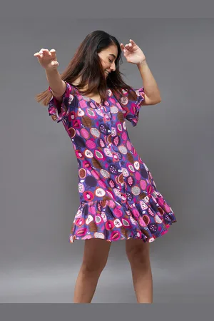 Roadster The Lifestyle Co Printed Ruffled Hem Knee-Long Dress