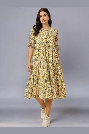 Azira Floral Printed Tiered Fit & Flare Midi Dress