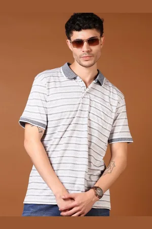 V-Mart Men Striped Polo Collar Cotton T-shirt