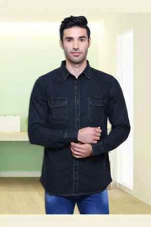 SouthBay Men Black Smart Slim Fit Solid Denim Shirt