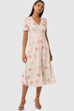 Forever New Floral Printed A-Line Midi Dress