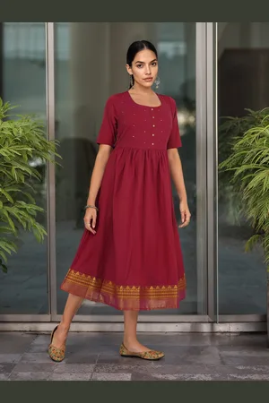 Taavi Pleated A-Line Tie-Up Back Woven Legacy Kurta