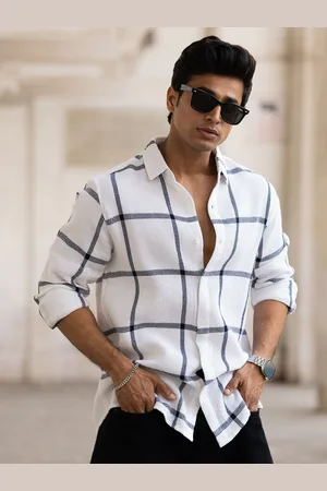 Powerlook Men Windowpane Checks Opaque Checked Casual Shirt