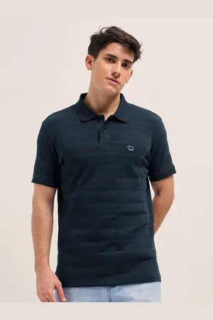 The Bear House Men Self Design Polo Collar Cotton T-shirt