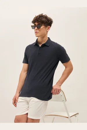 The Bear House Men Solid Polo Collar Cotton T-shirt