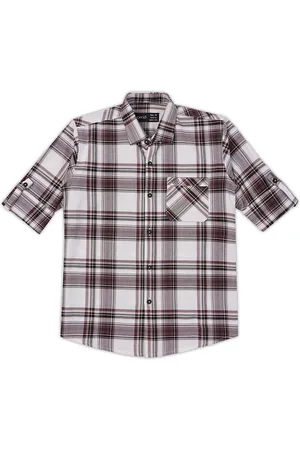 CAVIO Boys Comfort Spread Collar Tartan Checked Cotton Casual Shirt
