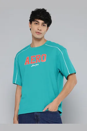 Aeropostale Brand Logo Print Drop-Shoulder Sleeves Pure Cotton T-shirt