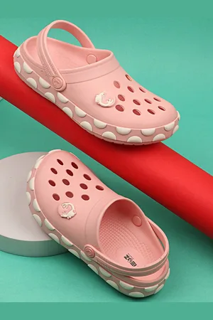 NEOZ Girls Peach-Coloured & Pink Rubber Clogs