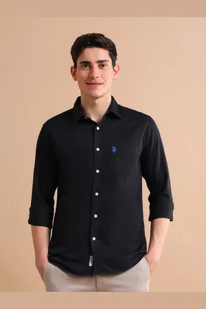 U.S. Polo Assn. Men Black Pure Cotton Tailored Satin Shirt