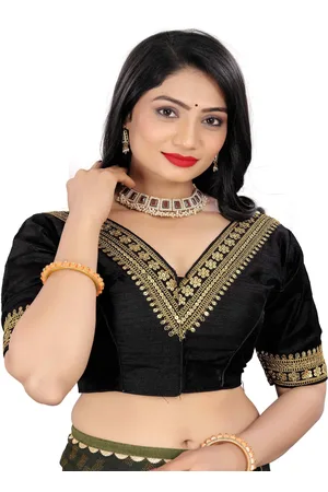 HERE&NOW Women Embroidered V-Neck Silk Saree Blouse