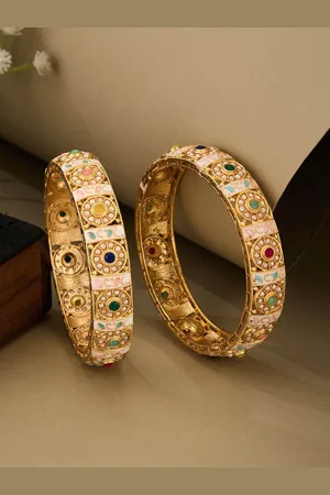 ATIBELLE Set Of 2 Gold-Plated Stone Studded Bangles