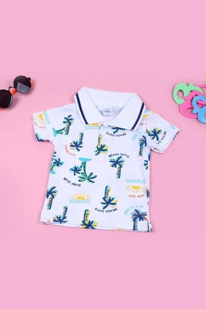 V-Mart Boys Floral Printed Polo Collar Cotton T-shirt