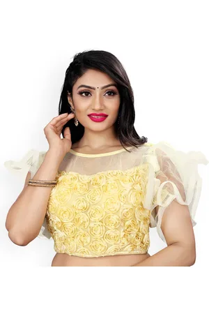 HERE&NOW Women Embroidered Round Neck Net Flir Saree Blouse