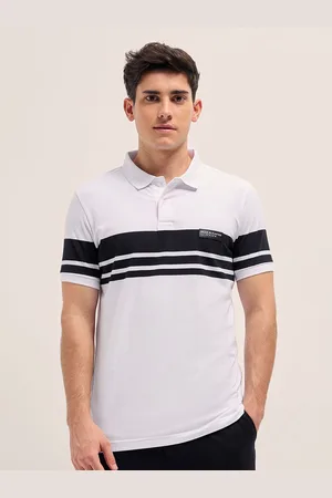 The Bear House Men Striped Polo Collar Cotton T-shirt