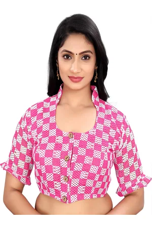 HERE&NOW Women Round Neck Cotton Saree Blouse