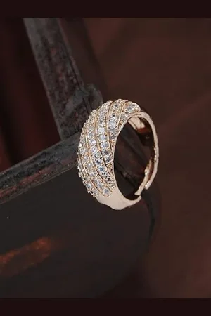 I Jewels White Rose Gold-Plated AD Studded Adjustable Finger Ring
