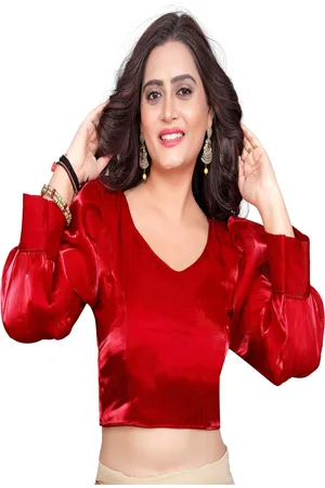 HERE&NOW Women V-Neck Cuffed Sleeves Saree Blouse