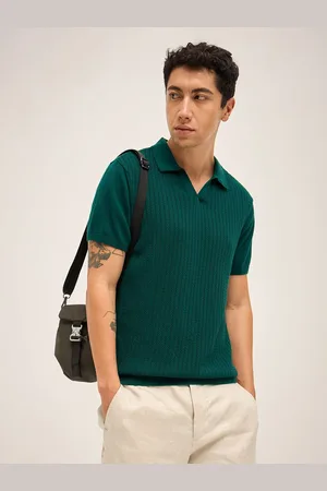 The Bear House Men Self Design Polo Collar Cotton T-shirt