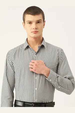 English Navy Men Slim Fit Opaque Striped Formal Shirt