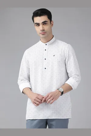 Blackberrys Band Collar Ditsy Motifs Printed Seersucker Cotton Casual Shirt