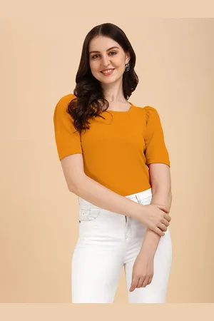 Corsica Women Round Neck Puff Sleeves Fitted Top