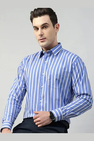 HANCOCK Men Standard Slim Fit Striped Pure Cotton Formal Shirt