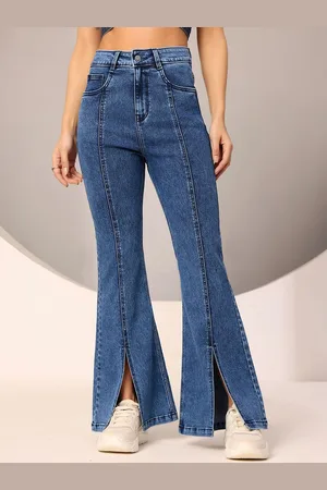 DOLCE CRUDO Women Bootcut High-Rise Low Distress Heavy Fade Stretchable Jeans
