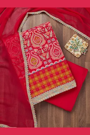 Koskii Floral Embroidered Beads and Stones Unstitched Dress Material