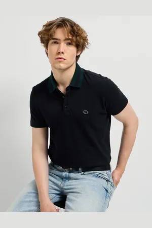 The Bear House Men Solid Polo Collar Cotton T-shirt