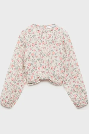 MANGO Girls Floral Print Puff Sleeve Top