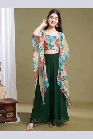 BAESD Girls Printed Sleeveless Top With Palazzo & Shrug