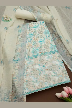 Soch Floral Embroidered Thread Work Linen Unstitched Dress Material