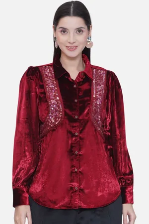 bellamia Women Smart Fit Spread Collar Solid Party Shirt
