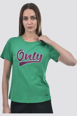 ONLY Women Typography Printed Round Neck Cotton T-shirt
