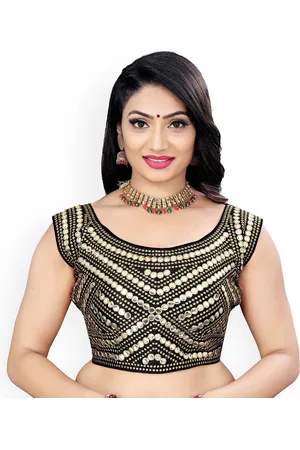HERE&NOW Women Embroidered Round Neck Saree Blouse