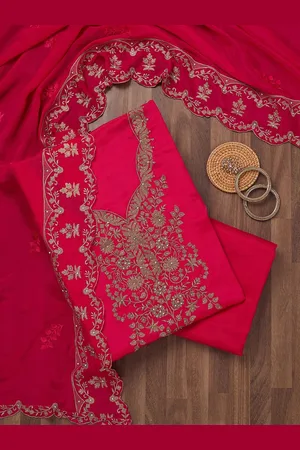 Koskii Floral Embroidered Beads and Stones Unstitched Dress Material
