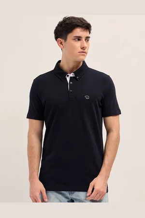 The Bear House Men Solid Polo Collar Cotton T-shirt