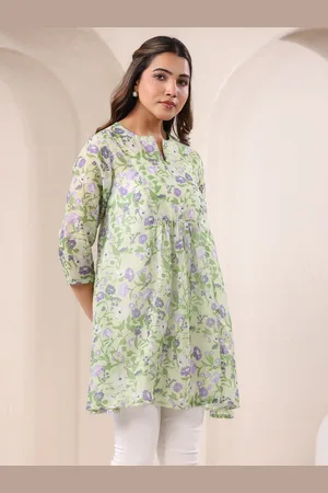 Janasya Women Pure Cotton Floral Printed A-line Tunic