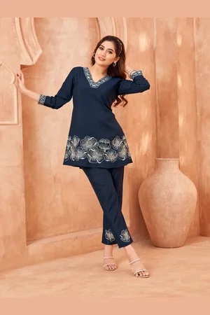 AUTUMN LANE Floral Embroidered V Neck Tunic With Trousers