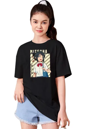 BAESD Girls Typography Printed Drop-Shoulder Sleeves T-shirt