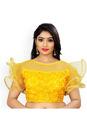 HERE&NOW Women Embroidered Round Neck Net Flir Saree Blouse