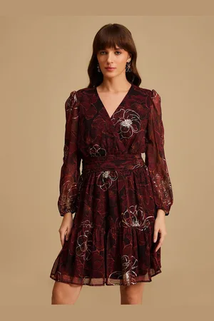Kazo Women Floral Printed Tiered Wrap Felix Mini Dress